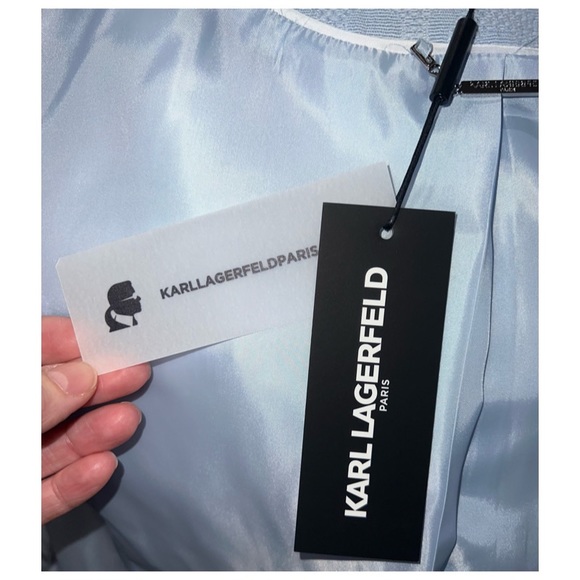 KARL LAGERFELD PARIS WOMEN’S BLUE ZIPPER BLAZER SUIT JACKET - Picture 7 of 9